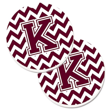 Carolines Treasures Letter K Chevron Maroon and White  Cup Holder Car Coaster, PK2 CJ1051-KCARC